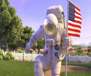 пазл Капитан Чарльз Чака Бейкера, забивая американский флаг на землю на планете 51